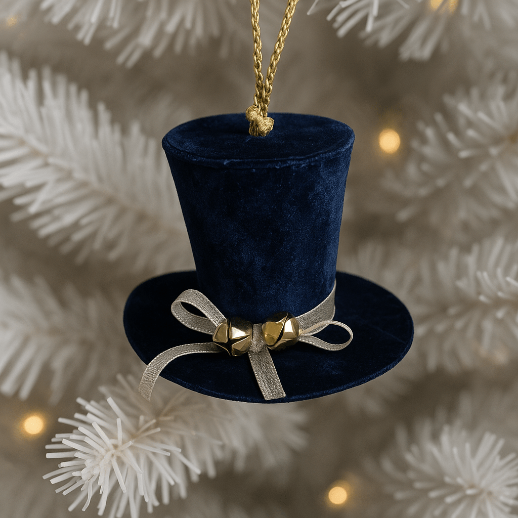Christmas  -  Navy Velvet Hat Christmas Tree Decoration with Champagne Ribbon - 14cm  -  60484088