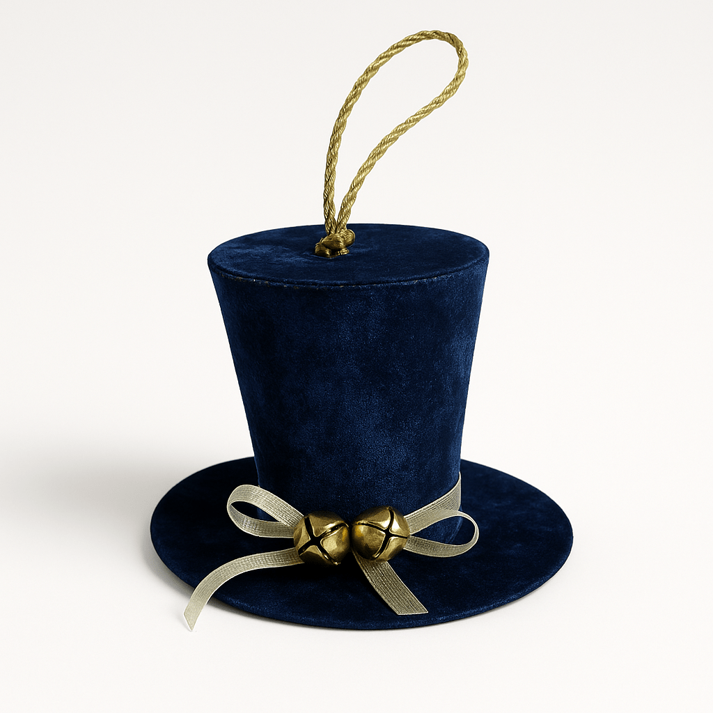 Christmas  -  Navy Velvet Hat Christmas Tree Decoration with Champagne Ribbon - 14cm  -  60484088