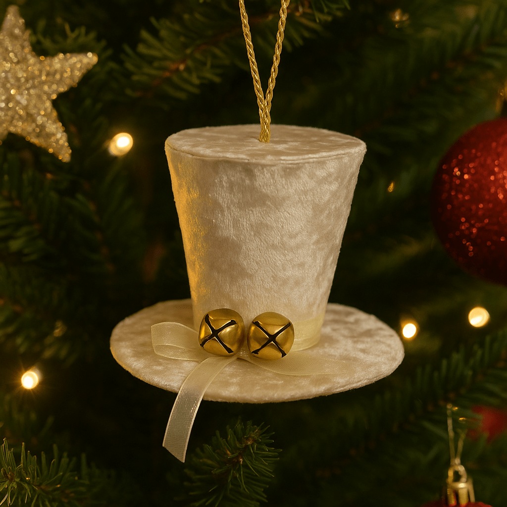 Christmas  -  Cream Velvet Hat Christmas Tree Decoration with Champagne Ribbon - 14cm  -  60484089