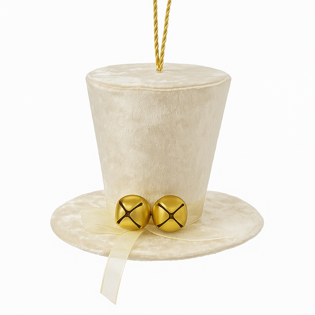 Christmas  -  Cream Velvet Hat Christmas Tree Decoration with Champagne Ribbon - 14cm  -  60484089