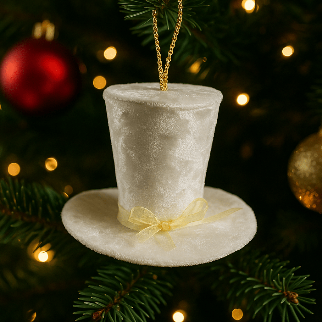 Christmas  -  White Velvet Hat Christmas Tree Decoration - 14cm  -  60484091