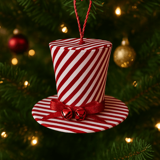 Christmas  -  Red & White Striped Velvet Hat & Red Ribbon 10 x 14cm  -  60484092