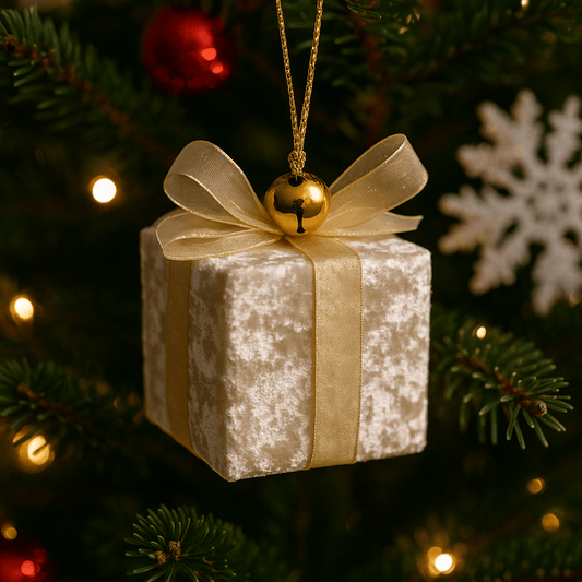 Christmas  -  Cream Velvet Parcel & Champagne Ribbon - 10cm  -  60484095