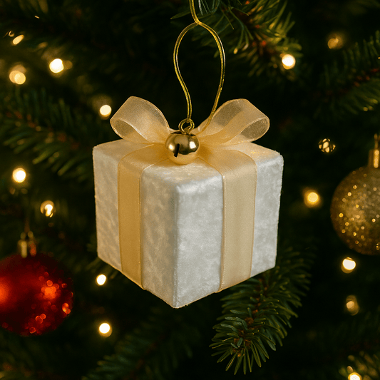 Christmas  -  White Velvet Parcel & Ribbon - 10cm  -  60484097