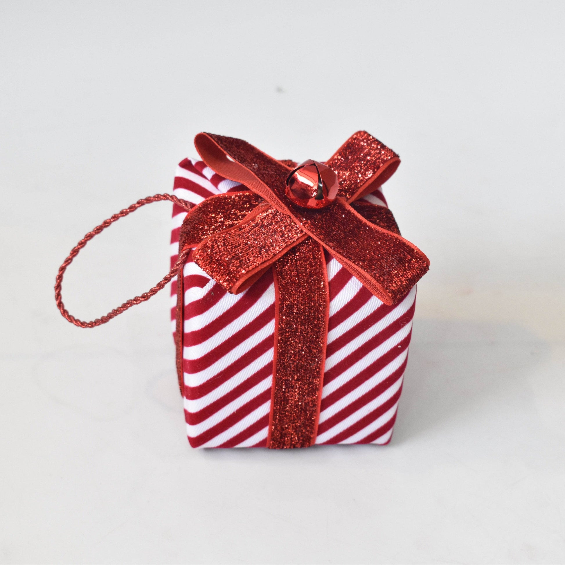 Christmas  -  Red & White Striped Parcel Christmas Decoration - 10cm  -  60484098