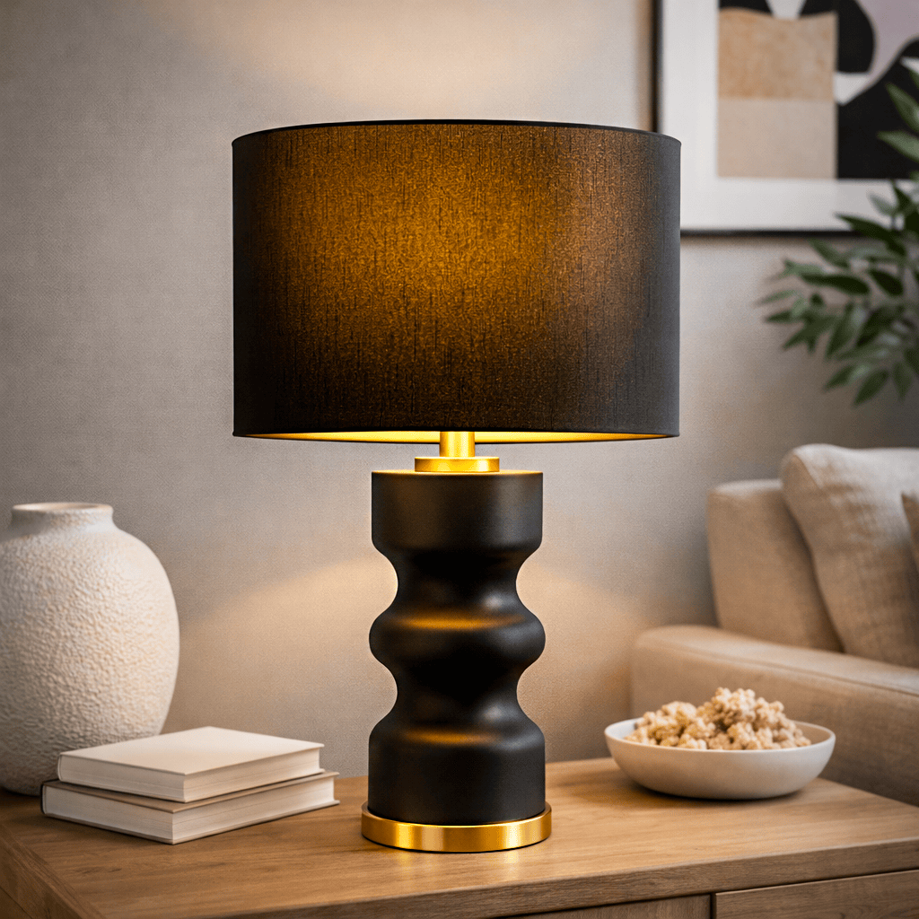 Lights  -  Black and Gold Glass Table Lamp - 69cm  -  60484432