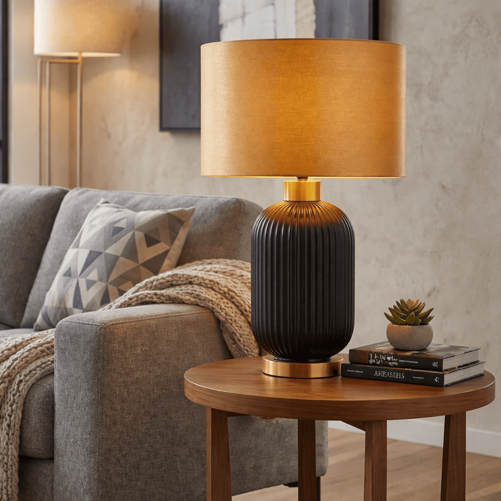 Lights  -  Black & Gold Glass Table Lamp  -  60484438