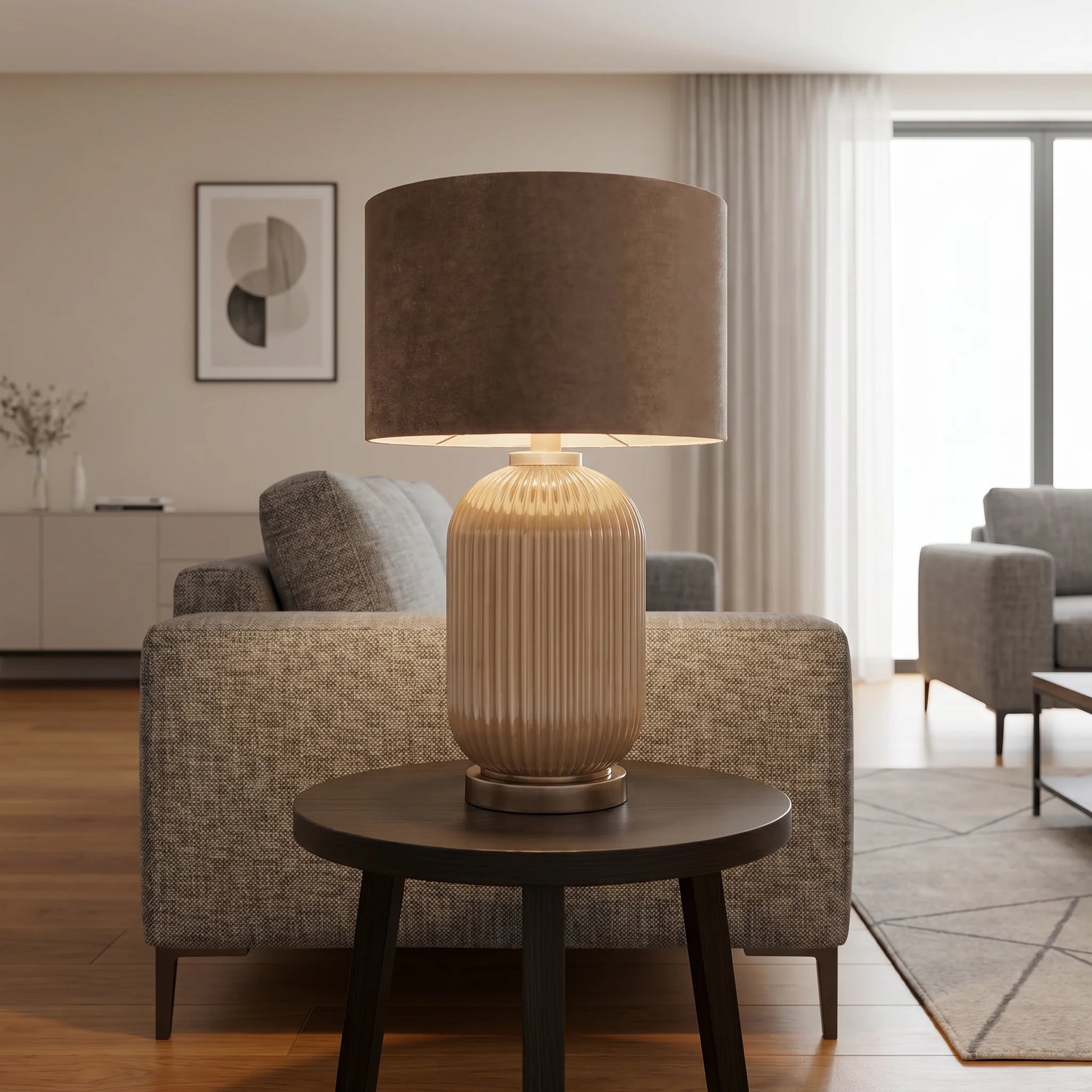 Lights  -  Pearl & Taupe Glass Table Lamp  -  60484441