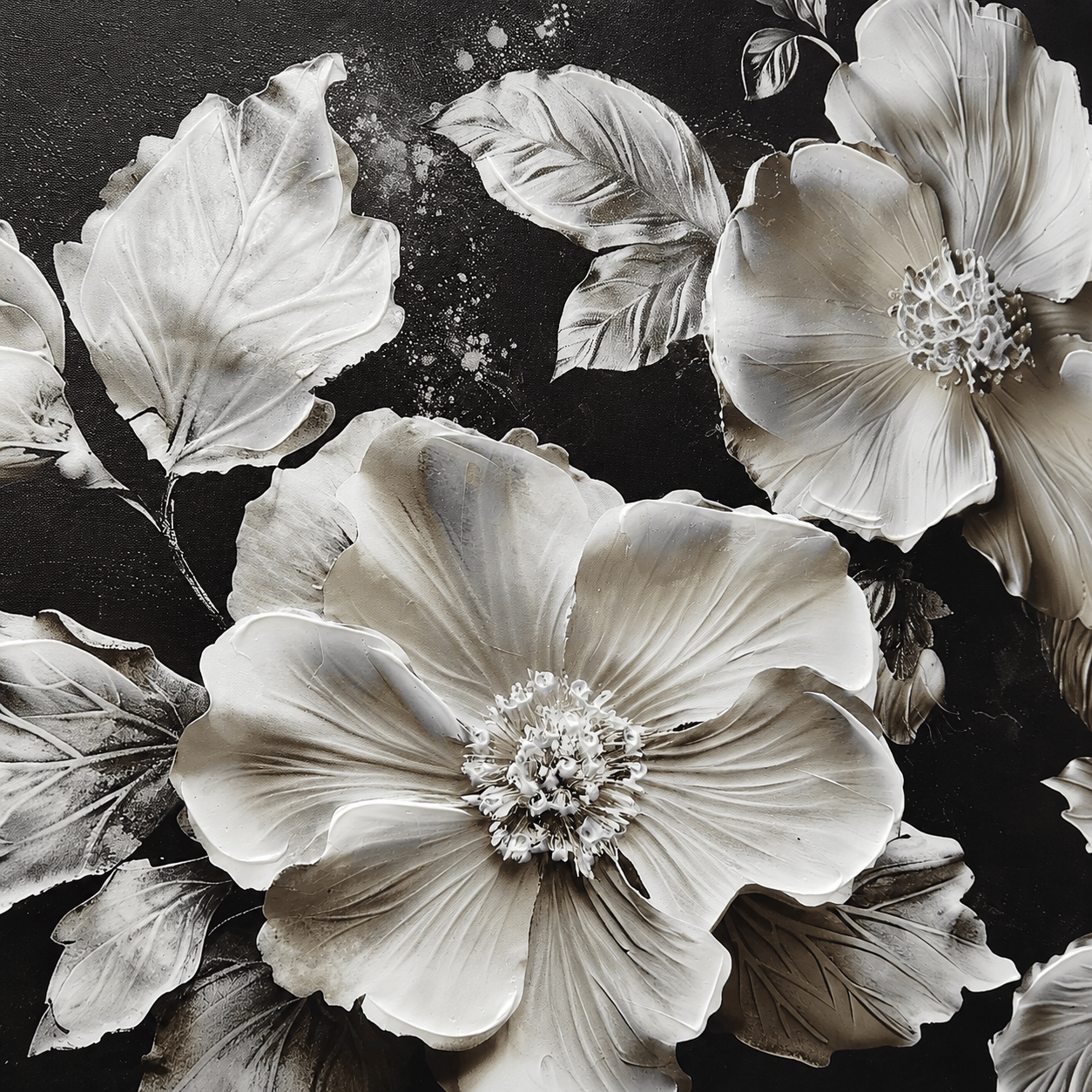 Pictures  -  Black & White Flowers Painting on Canvas - 80 x 150cm  -  60484479