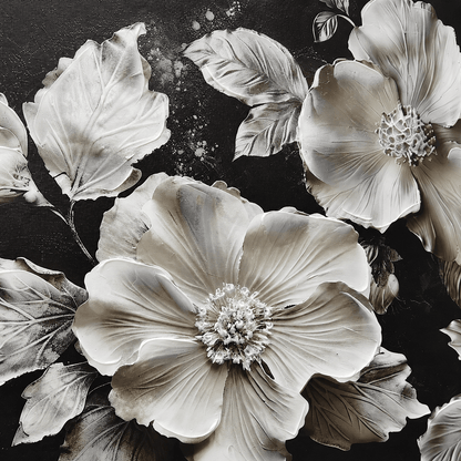 Pictures  -  Black & White Flowers Painting on Canvas - 80 x 150cm  -  60484479