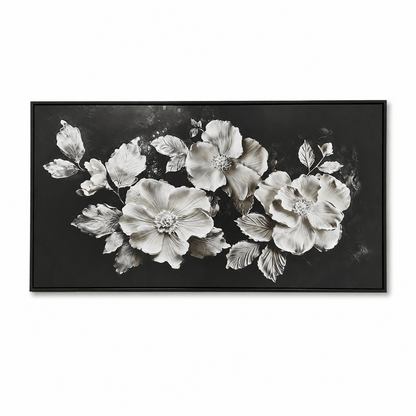 Pictures  -  Black & White Flowers Painting on Canvas - 80 x 150cm  -  60484479