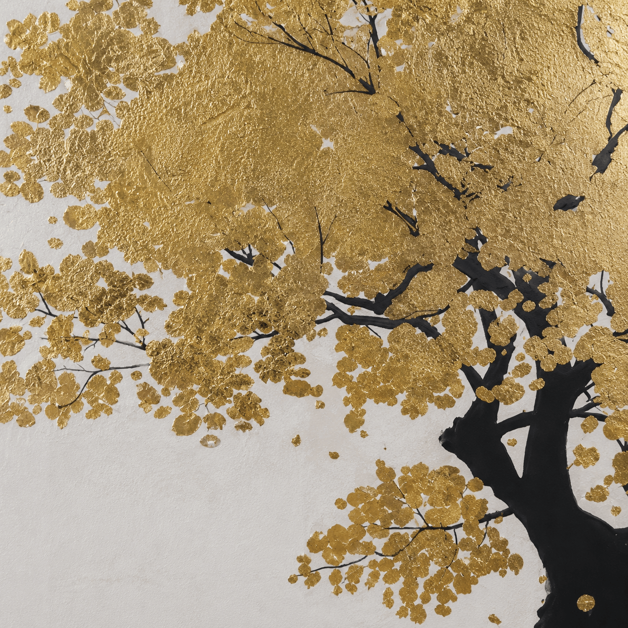 Pictures  -  Tree Framed Picture Gold & Cream - 80 x 150cm  -  60484481