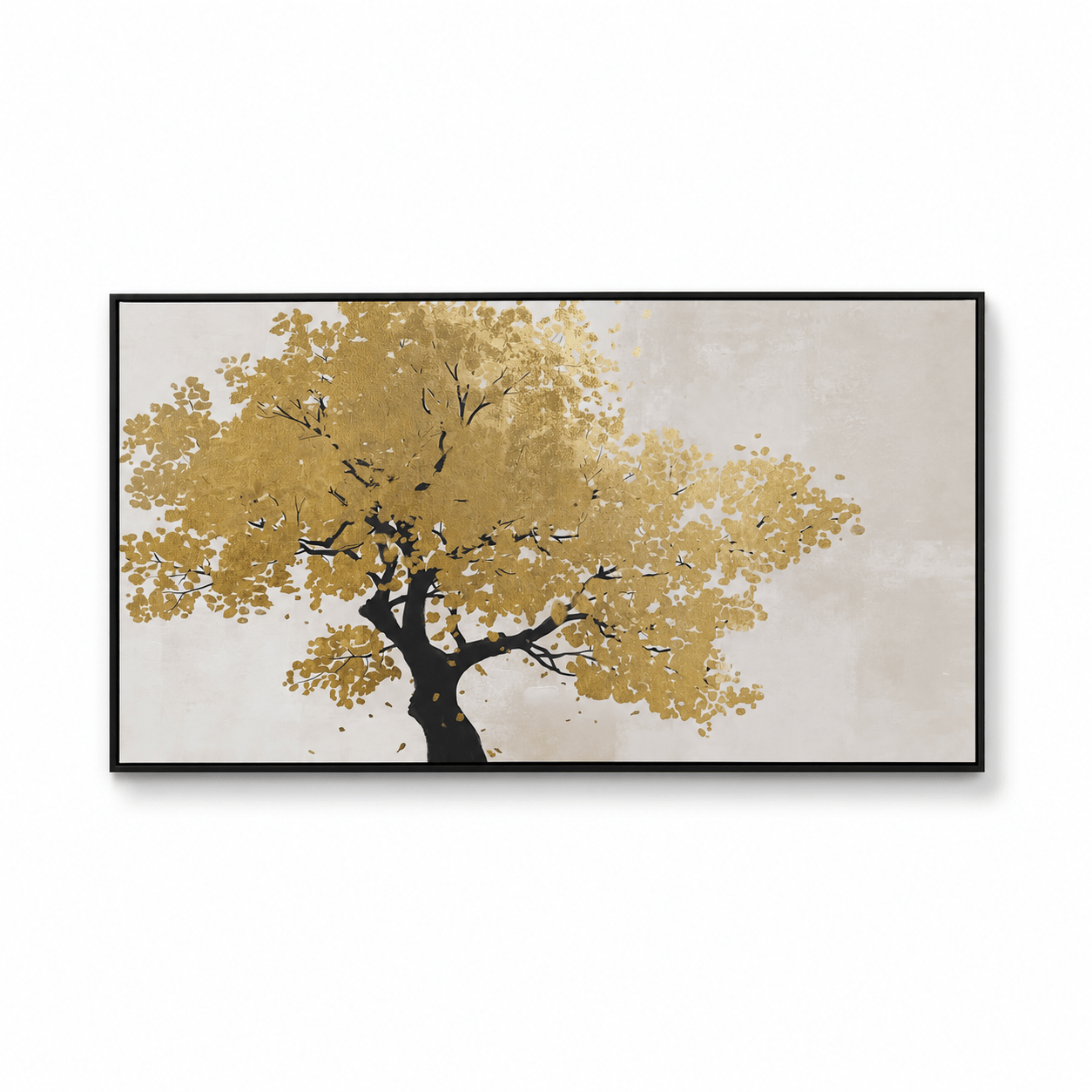 Pictures  -  Tree Framed Picture Gold & Cream - 80 x 150cm  -  60484481