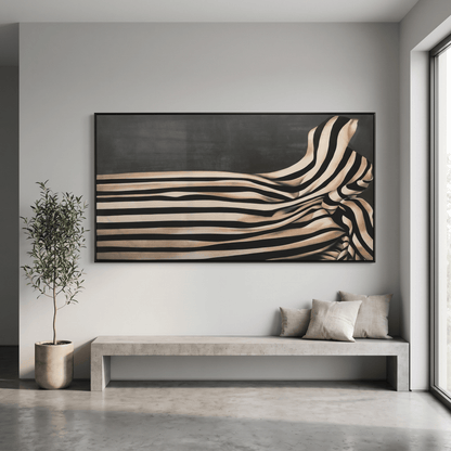 Pictures  -  Stripe Painting on Canvas with Black Frame - 150 x 80cm  -  60484487