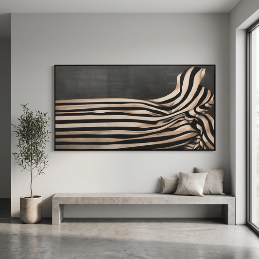 Pictures  -  Stripe Painting on Canvas with Black Frame - 150 x 80cm  -  60484487