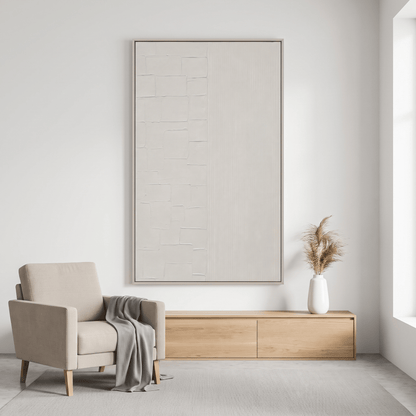 Pictures  -  Cream Abstract Painting on Canvas with Ivory Frame - 150 x 80cm  -  60484490