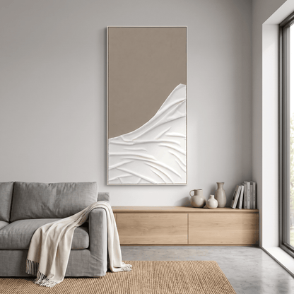 Pictures  -  Brown & White Textured Painting on Canvas with Ivory Frame - 150 x 80cm  -  60484492