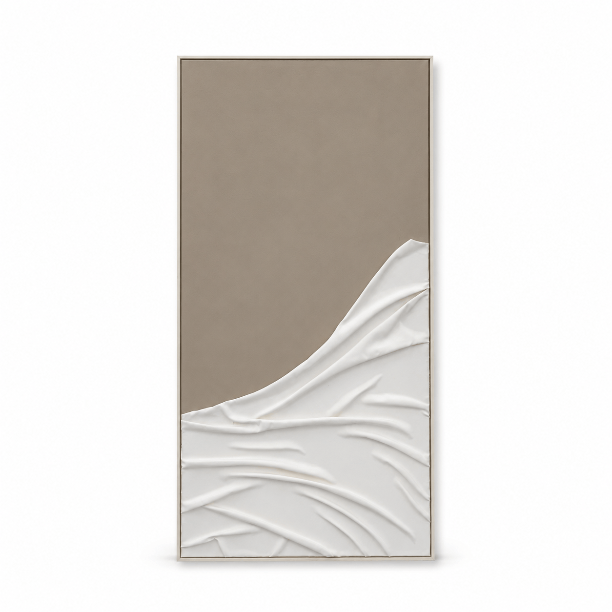 Pictures  -  Brown & White Textured Painting on Canvas with Ivory Frame - 150 x 80cm  -  60484492