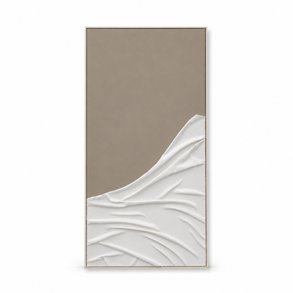 Pictures  -  Brown & White Textured Painting on Canvas with Ivory Frame - 150 x 80cm  -  60484492