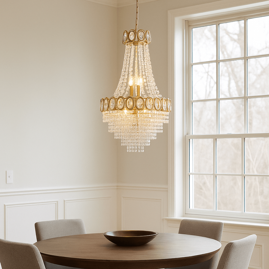 Lights  -  6 Light Pendant Satin Brass metal & Clear Crystal Ceiling Light  -  60484696