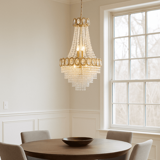 Lights  -  6 Light Pendant Satin Brass metal & Clear Crystal Ceiling Light  -  60484696