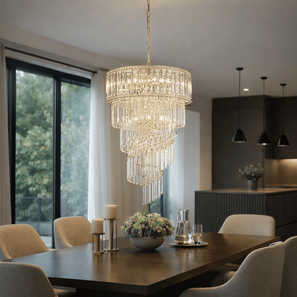 Lights  -  Nova 10 Light Pedant Satin Brass Metal & Crystal Ceiling Light  -  60484697