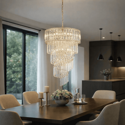 Lights  -  Nova 10 Light Pedant Satin Brass Metal & Crystal Ceiling Light  -  60484697