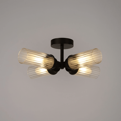 Lights  -  Padua 4 Light Flush Black & Clear Ribbed Glass Ceiling Light  -  60484698