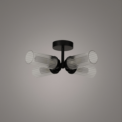 Lights  -  Padua 4 Light Flush Black & Clear Ribbed Glass Ceiling Light  -  60484698
