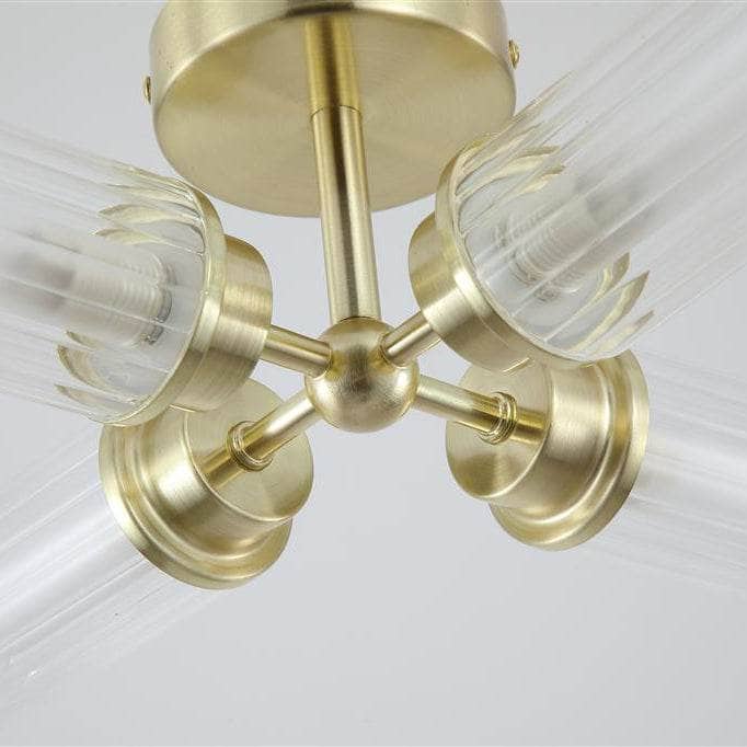 Lights  -  Imperial 4 Light Flush Satin Brass & Clear Ribbed Glass Ceiling Light  -  60484699