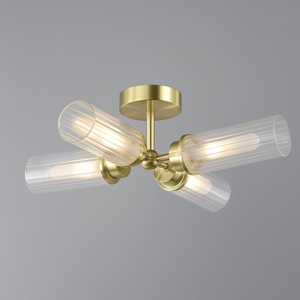 Lights  -  Padua 4 Light Flush Satin Brass & Clear Ribbed Glass Ceiling Light  -  60484699
