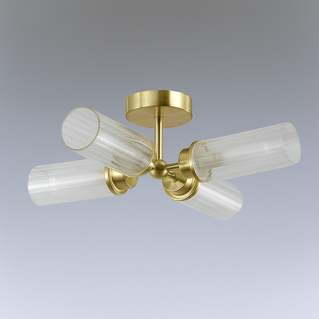 Lights  -  Padua 4 Light Flush Satin Brass & Clear Ribbed Glass Ceiling Light  -  60484699