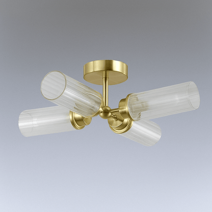 Lights  -  Padua 4 Light Flush Satin Brass & Clear Ribbed Glass Ceiling Light  -  60484699