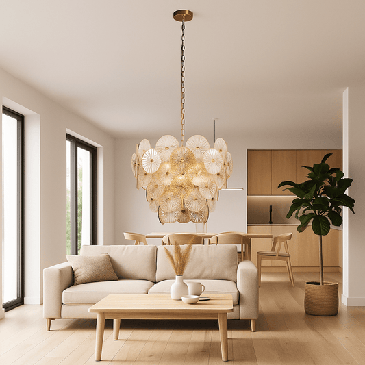 Lights  -  Wagon Wheel 9 Light Pendant Light Clear & Amber Glass  -  60484715