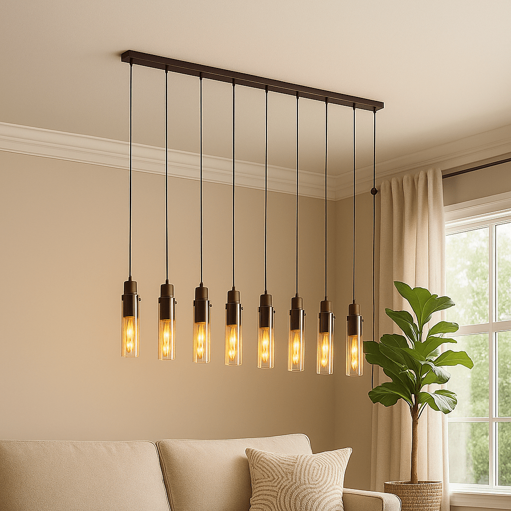 Lights  -  Sweden 8 Light Bar Pendant Light - Mocha Metal & Amber Glass  -  60484716