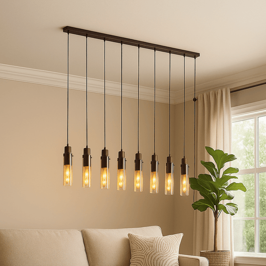 Lights  -  Sweden 8 Light Bar Pendant Light - Mocha Metal & Amber Glass  -  60484716