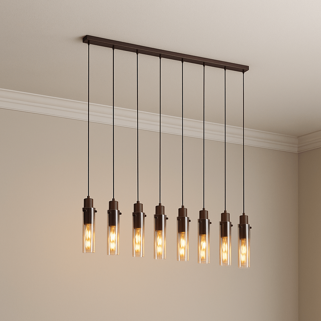 Lights  -  Sweden 8 Light Bar Pendant Light - Mocha Metal & Amber Glass  -  60484716