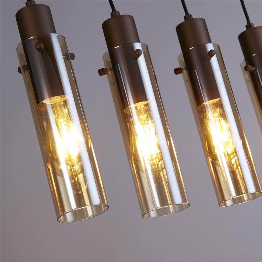 Lights  -  Sweden 5 Light Pendant Light - Mocha Metal & Amber Glass  -  60484718