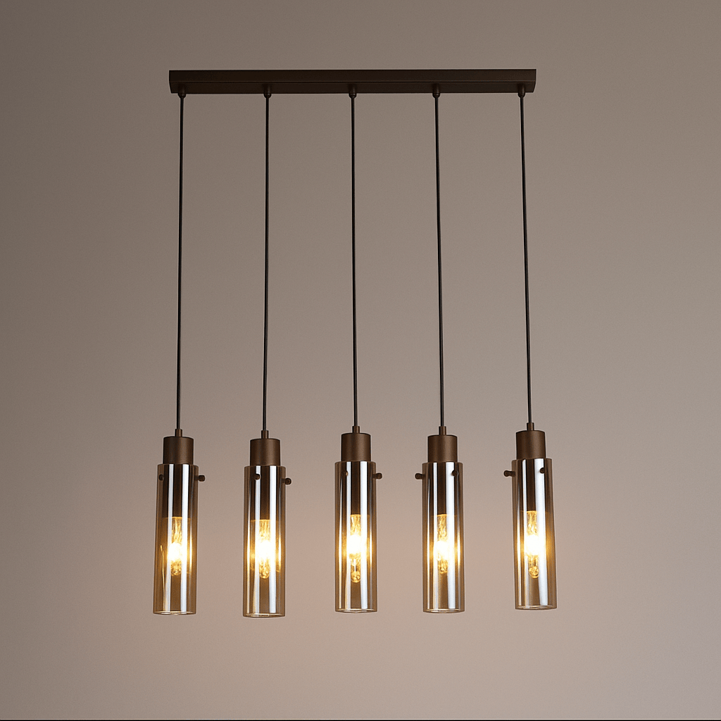 Lights  -  Ferrara 5 Light Pendant Light - Mocha Metal & Amber Glass  -  60484718