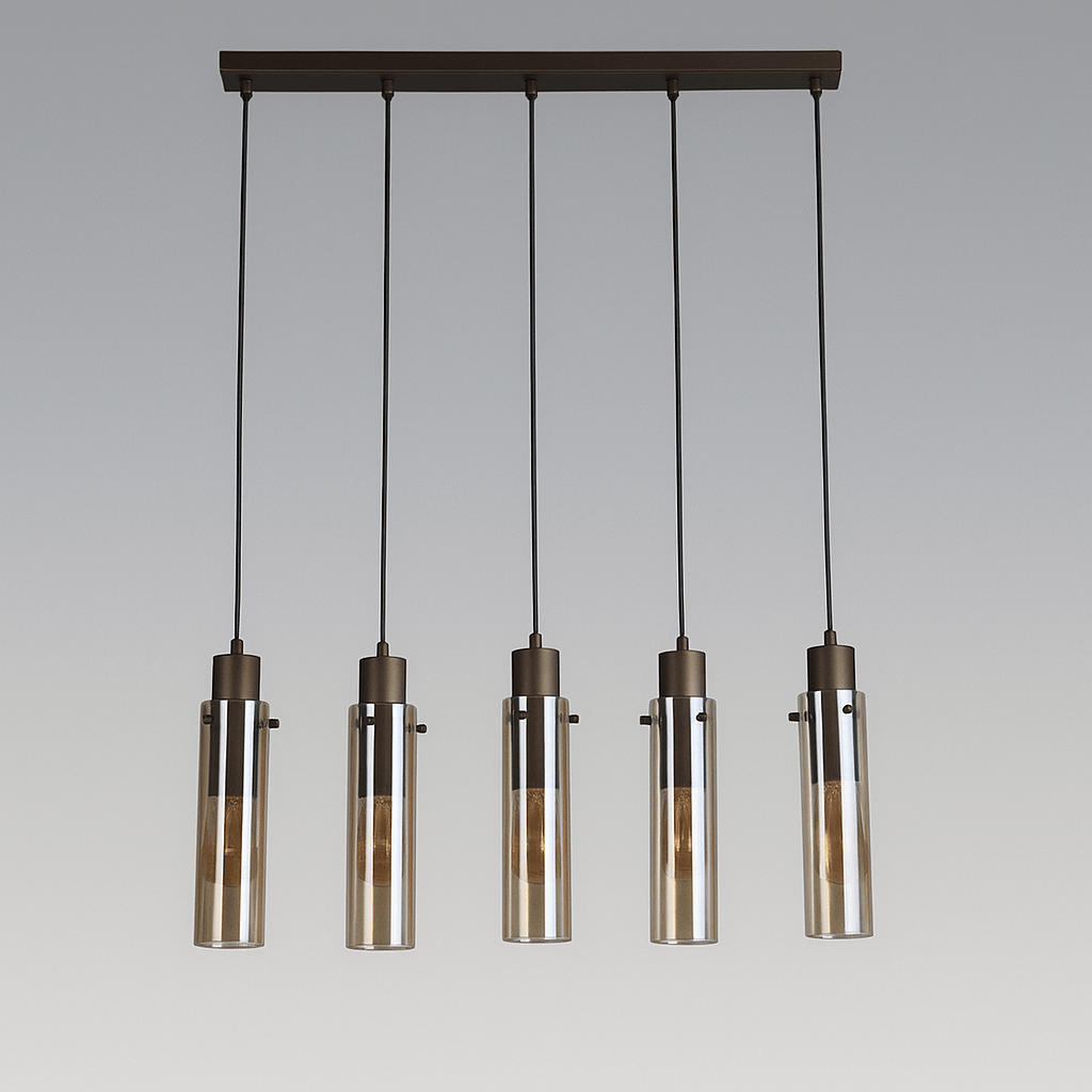Lights  -  Ferrara 5 Light Pendant Light - Mocha Metal & Amber Glass  -  60484718