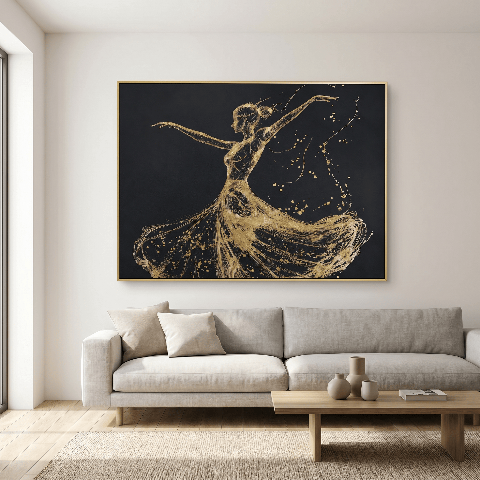Pictures  -  Gold Dancer Painting on Canvas with Gold Printing - 120 x 90cm  -  60484730