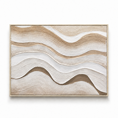 60484733 White Wood Oil Painting - 120 x 90cm white beige textured abstract wall art with light wood frame