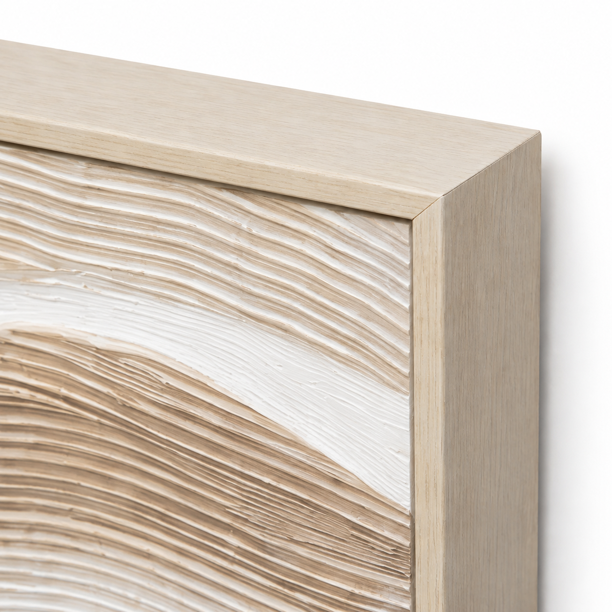 60484733 White Wood Oil Painting - 120 x 90cm close-up of light wood frame and textured neutral abstract artwork