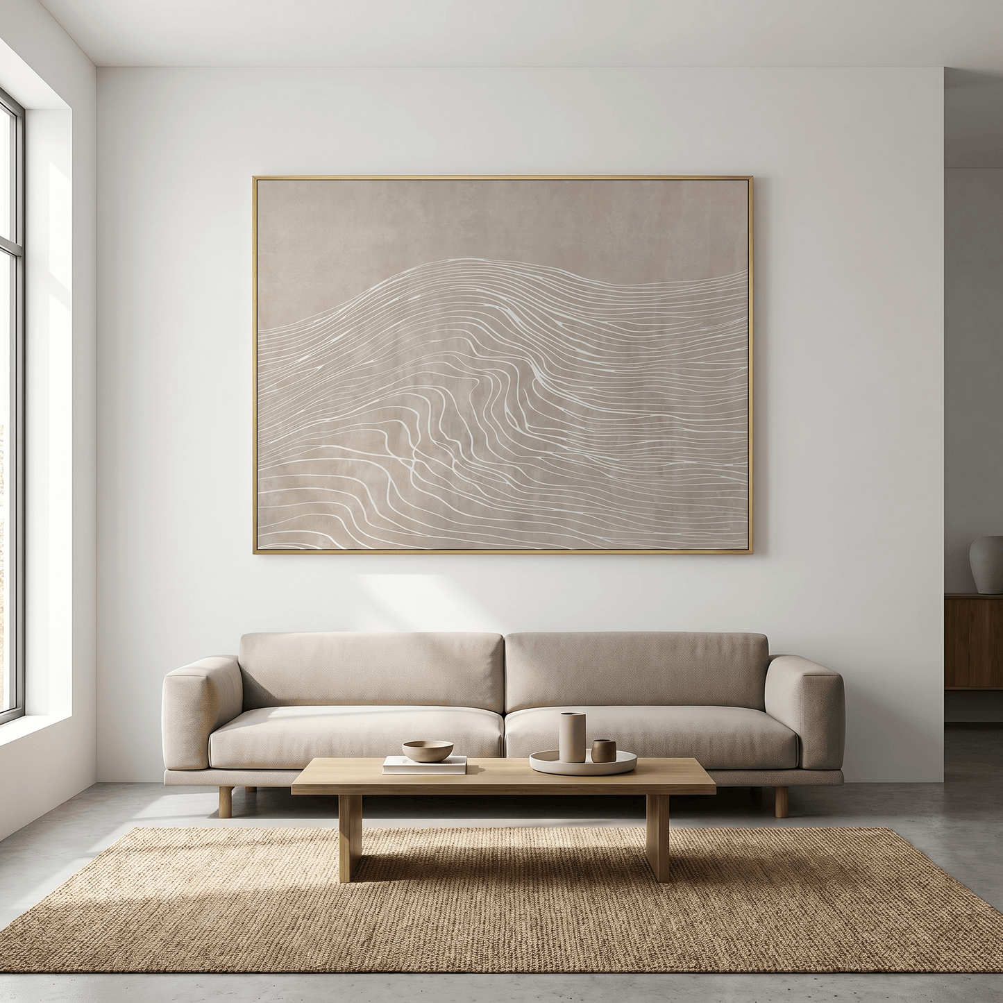 Pictures  -  Cloud Art Abstract Line Painting on Canvas with Gold Printing - 120 x 90cm  -  60484737