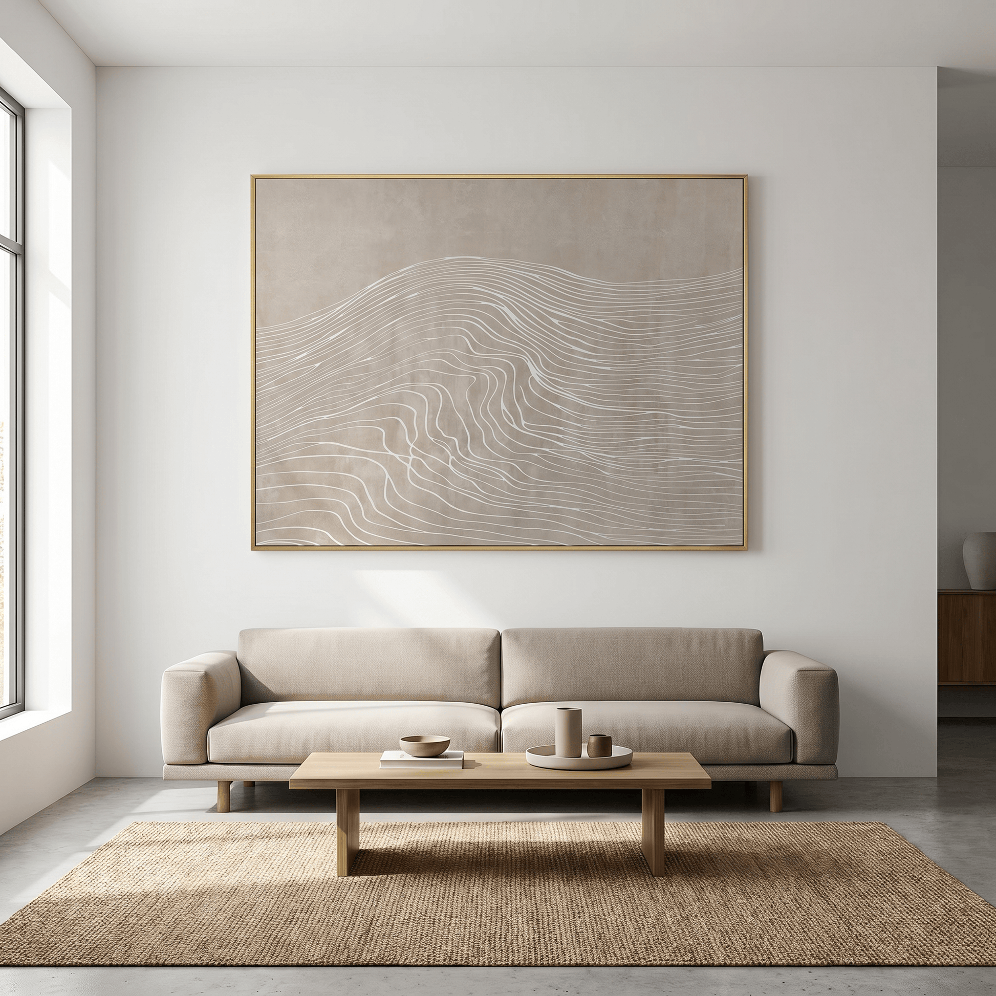 Pictures  -  Cloud Art Abstract Line Painting on Canvas with Gold Printing - 120 x 90cm  -  60484737