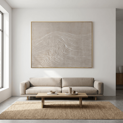 Pictures  -  Cloud Art Abstract Line Painting on Canvas with Gold Printing - 120 x 90cm  -  60484737