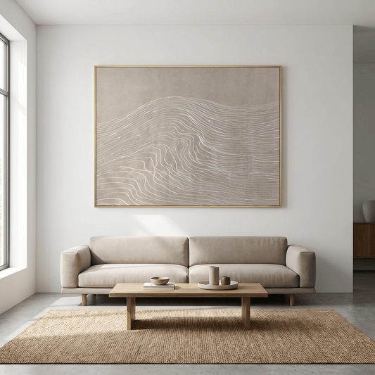 Pictures  -  Cloud Art Abstract Line Painting on Canvas with Gold Printing - 120 x 90cm  -  60484737