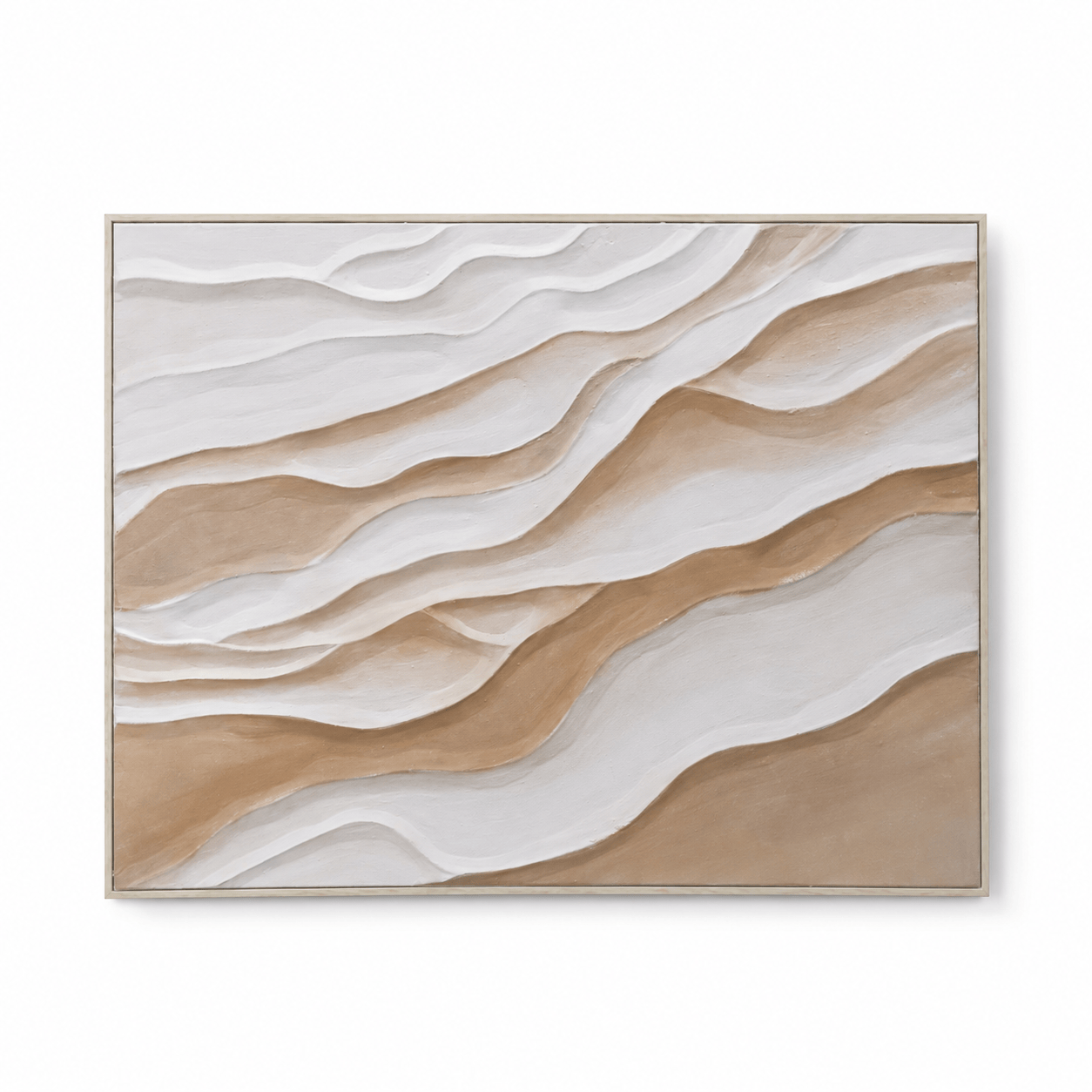 60484742 White Wood Oil Painting - 120 x 90cm neutral abstract textured wall art with white wood frame