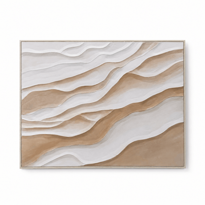 60484742 White Wood Oil Painting - 120 x 90cm neutral abstract textured wall art with white wood frame