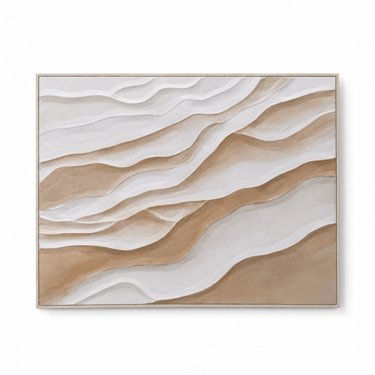 60484742 White Wood Oil Painting - 120 x 90cm neutral abstract textured wall art with white wood frame